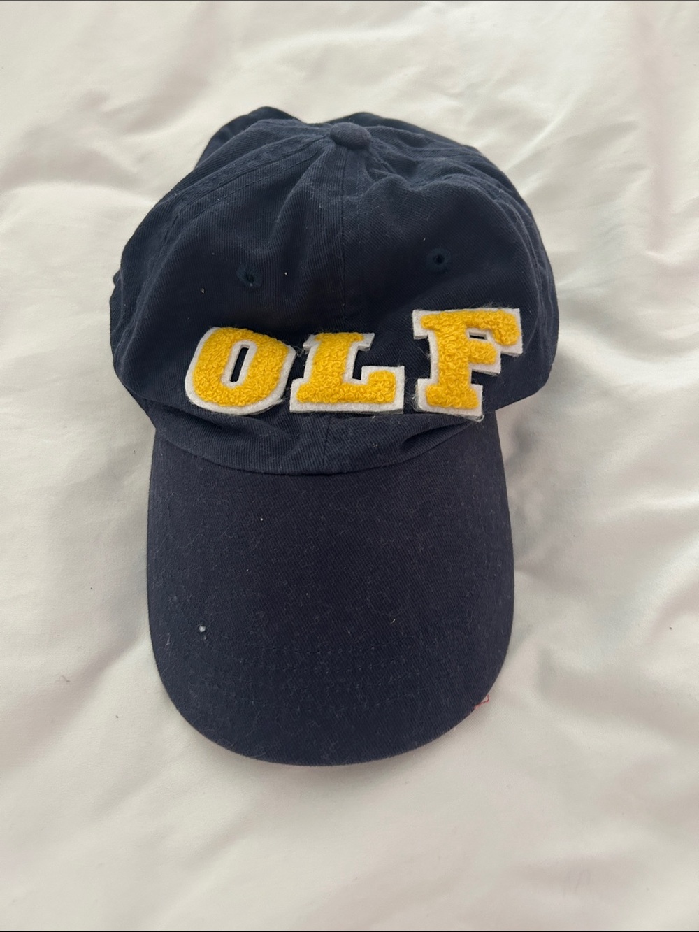 Anvil Navy Baseball Cap with Yellow 'OLF' Applique